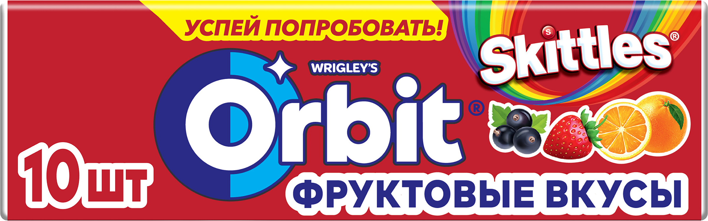 Изображение товара Жевательная резинка ORBIT Skittles микс фрукты, 13,6г Изображение товара Жевательная резинка ORBIT Skittles микс фрукты, 13,6г