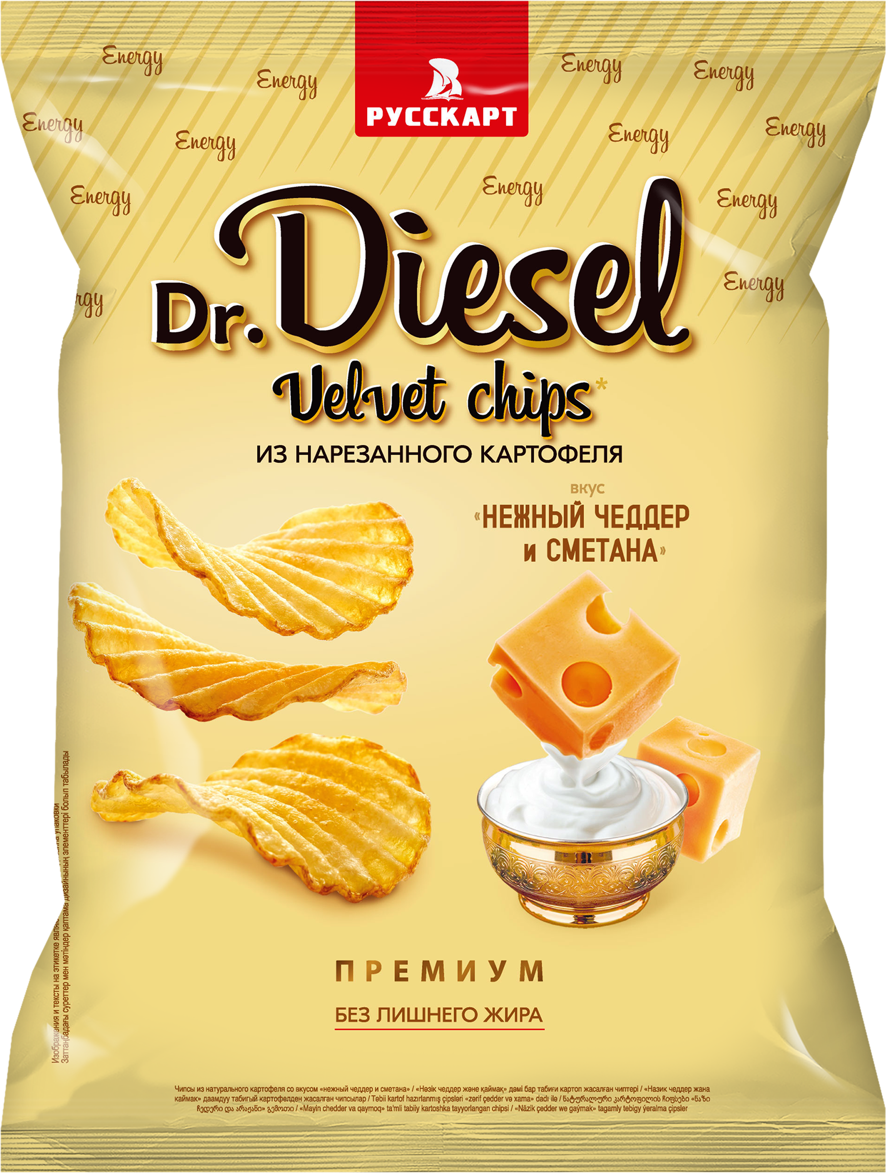 Изображение товара Чипсы картофельные DR.DIESEL со вкусом нежный чеддер и сметана, 120г