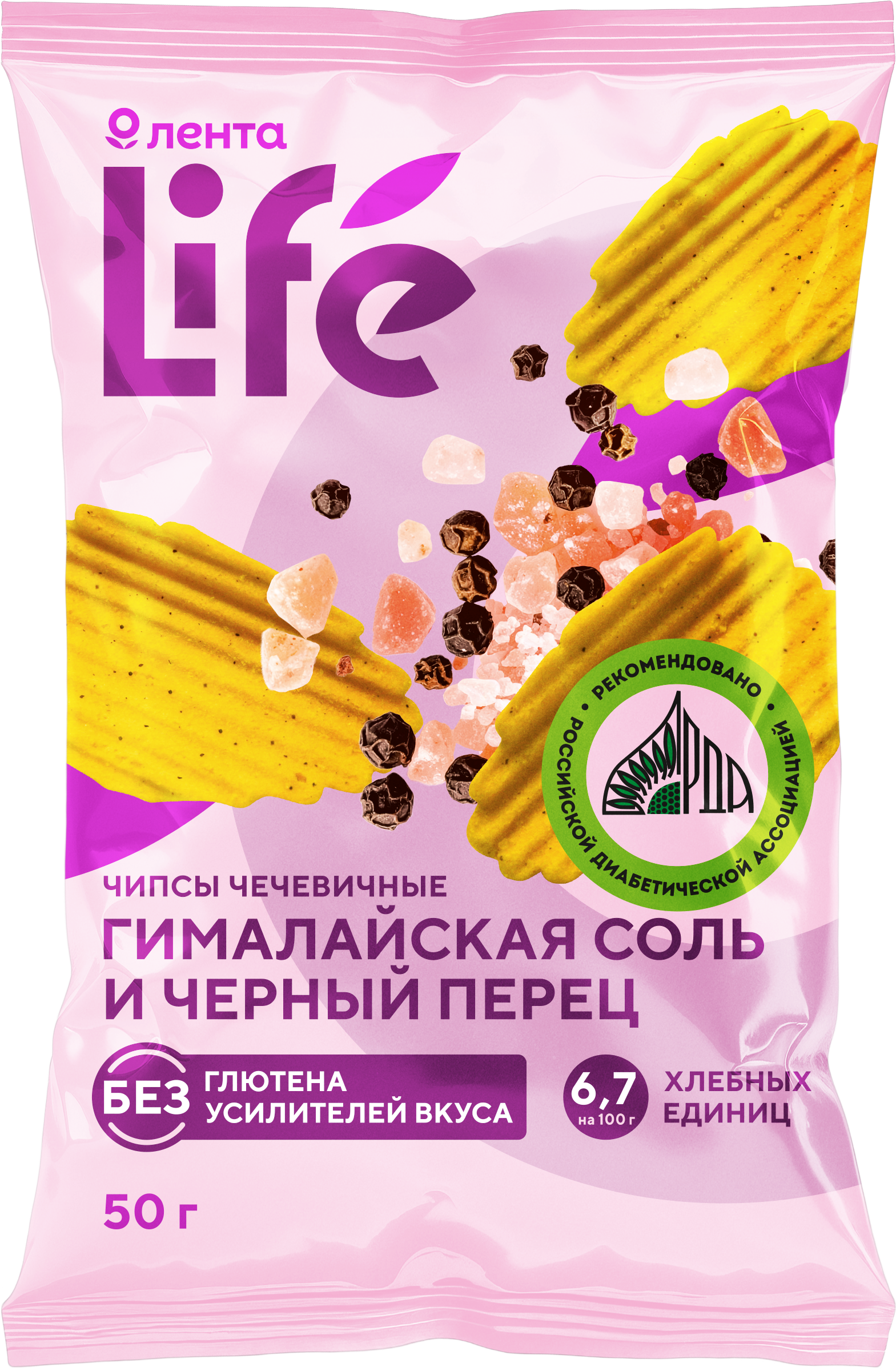 Изображение товара Чечевичные чипсы ЛЕНТА LIFE гималайская соль и черный перец 50г Изображение товара Чечевичные чипсы ЛЕНТА LIFE гималайская соль и черный перец 50г
