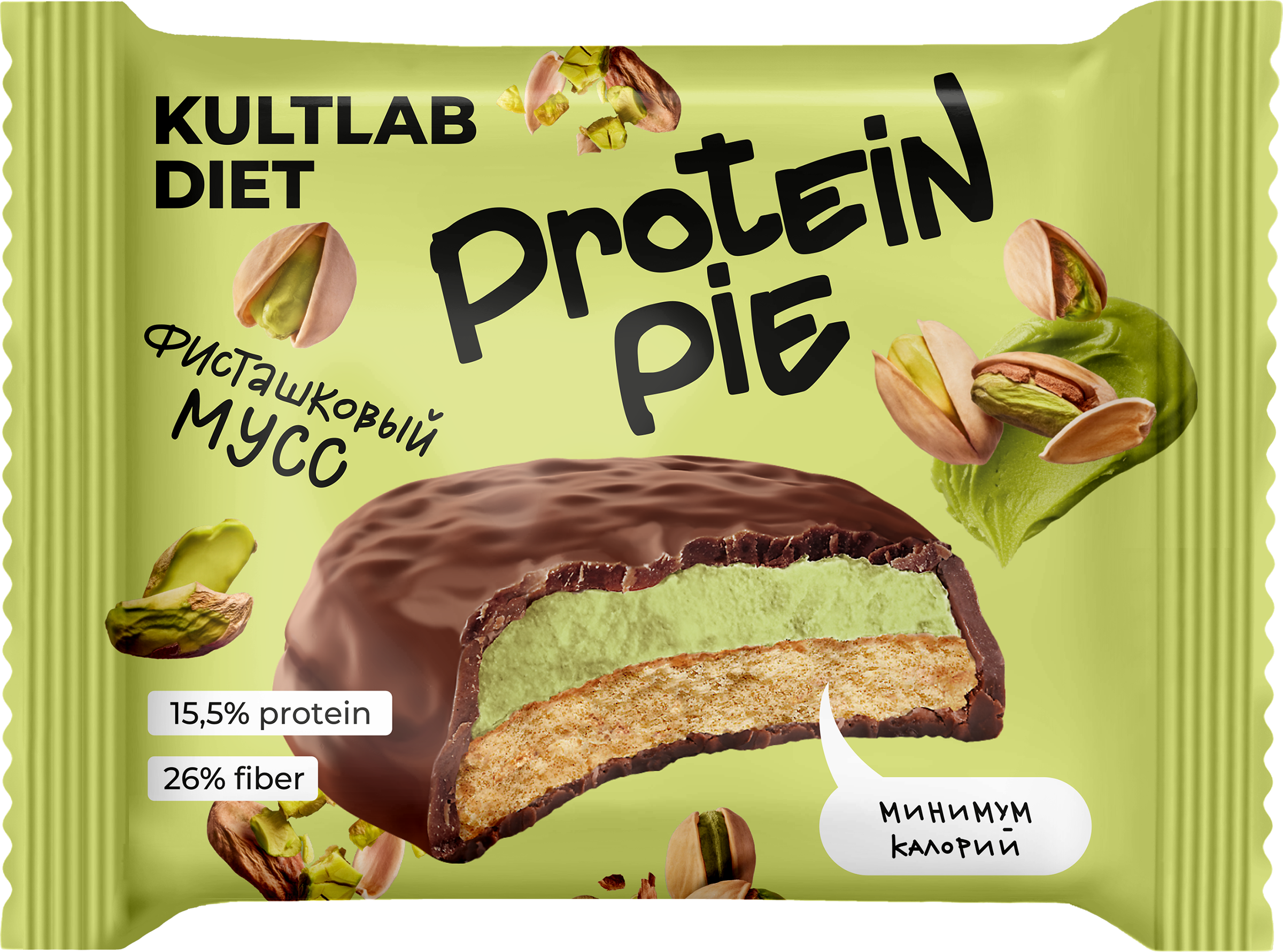 Изображение товара Протеиновое печенье KULTLAB Diet Protein Pie фисташковый мусс 45г глазированное Изображение товара Протеиновое печенье KULTLAB Diet Protein Pie фисташковый мусс 45г глазированное