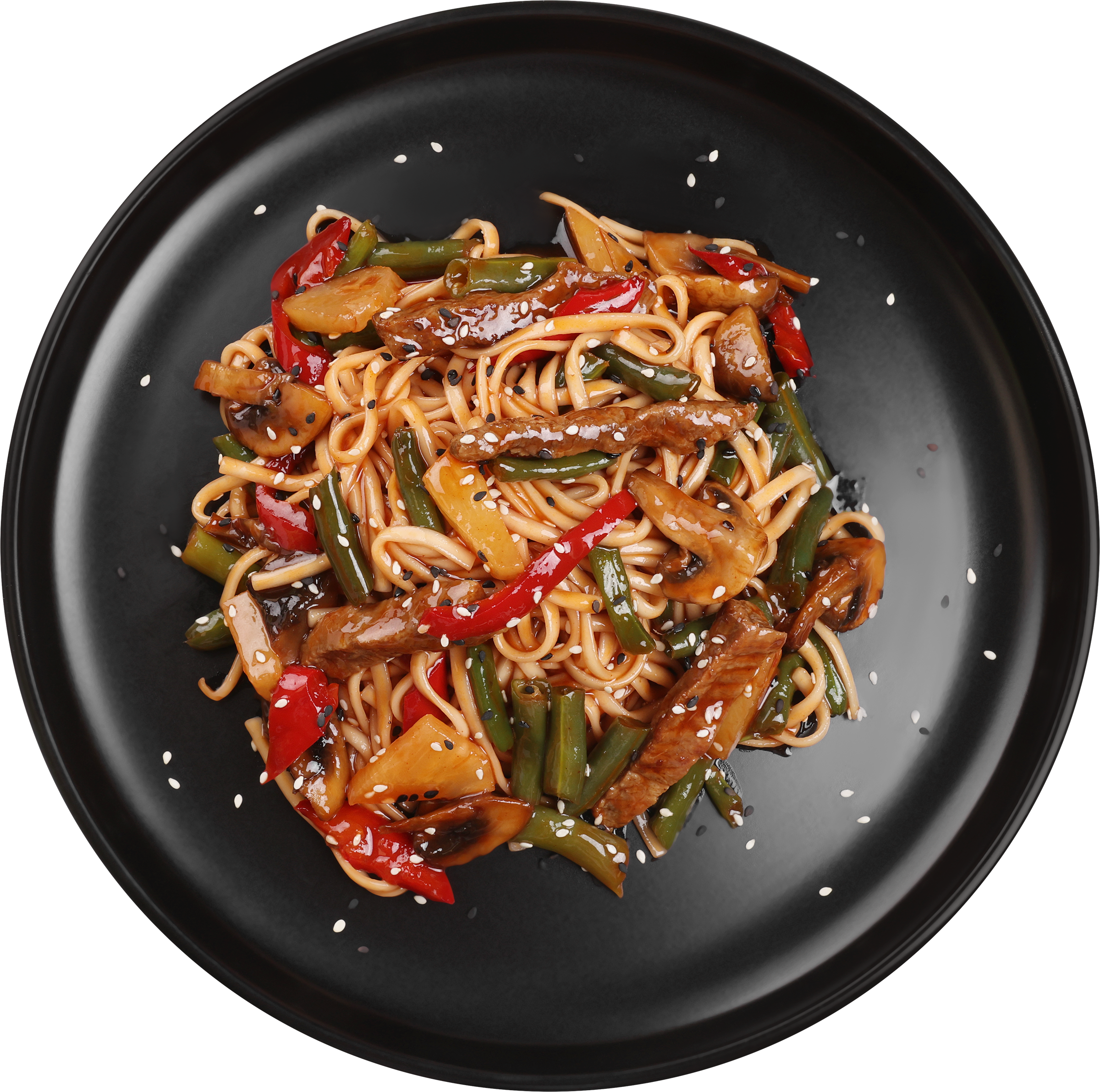 Изображение товара Говядина WOK в кисло-сладком соусе с яичной лапшой, весовая, Россия