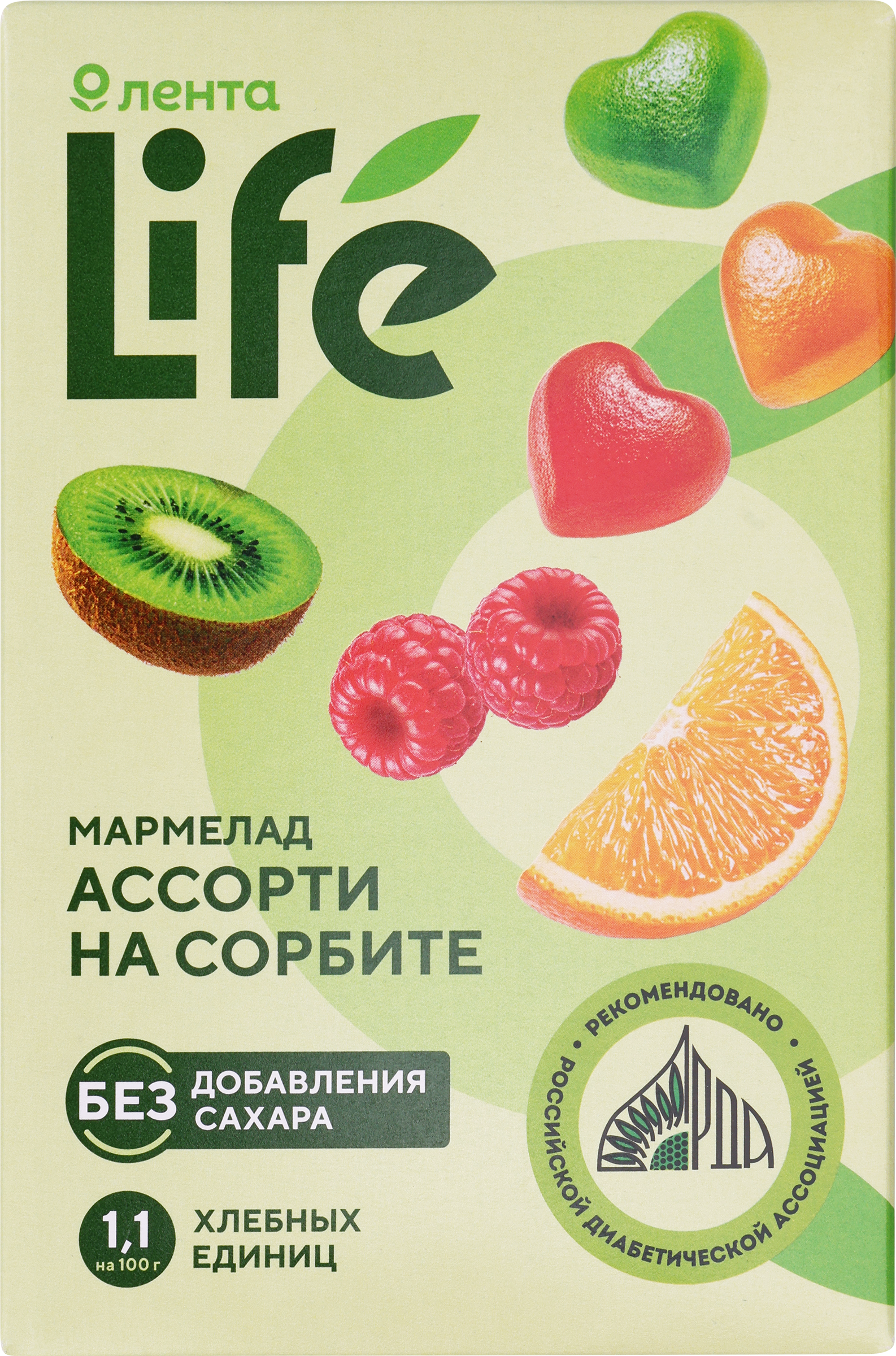Изображение товара ЛЕНТА LIFE Мармелад на сорбите с апельсином, малиной и киви 150 г