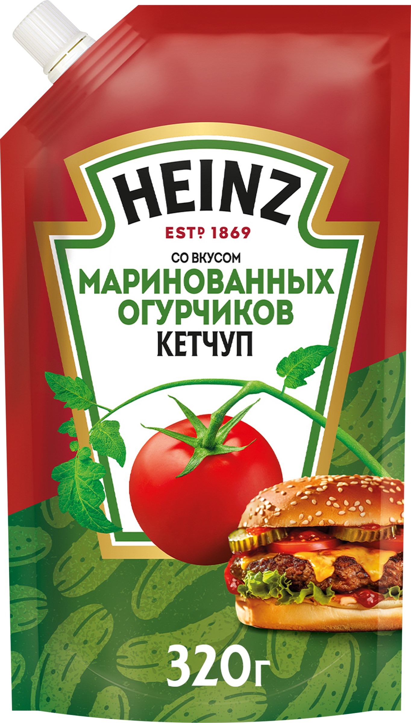 Изображение товара Кетчуп томатный HEINZ со вкусом маринованных огурчиков, 320г