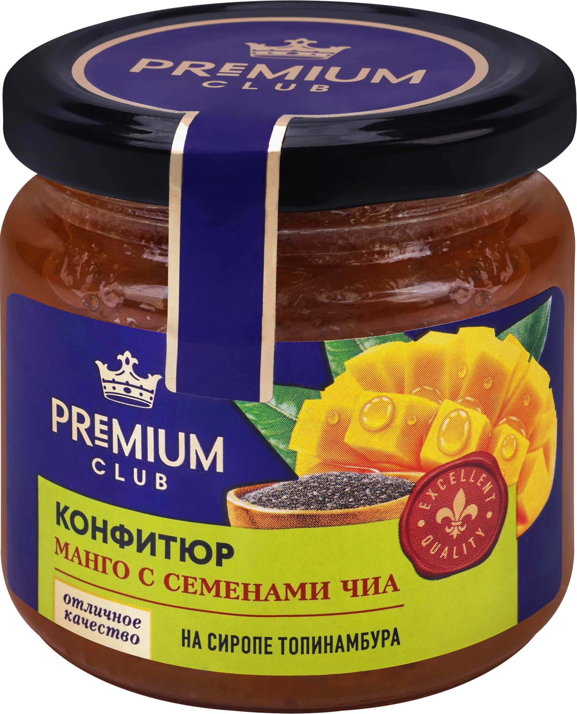 Изображение товара Конфитюр на сиропе топинамбура PREMIUM CLUB Манго с семенами чиа, без сахара, 200г Изображение товара Конфитюр на сиропе топинамбура PREMIUM CLUB Манго с семенами чиа, без сахара, 200г