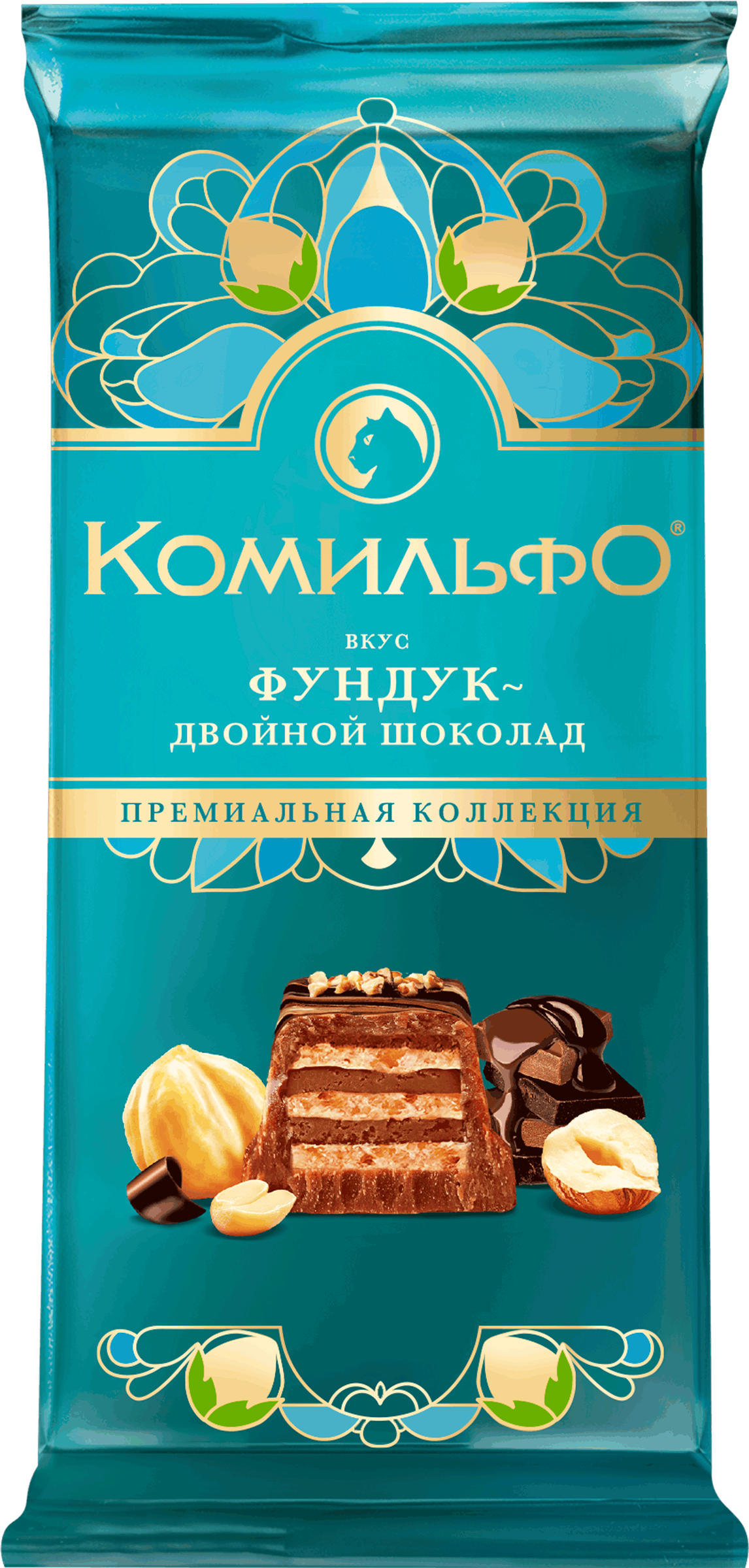 Изображение товара Шоколад КОМИЛЬФО двойной с фундуком и арахисом, 102 г Изображение товара Шоколад КОМИЛЬФО двойной с фундуком и арахисом, 102 г