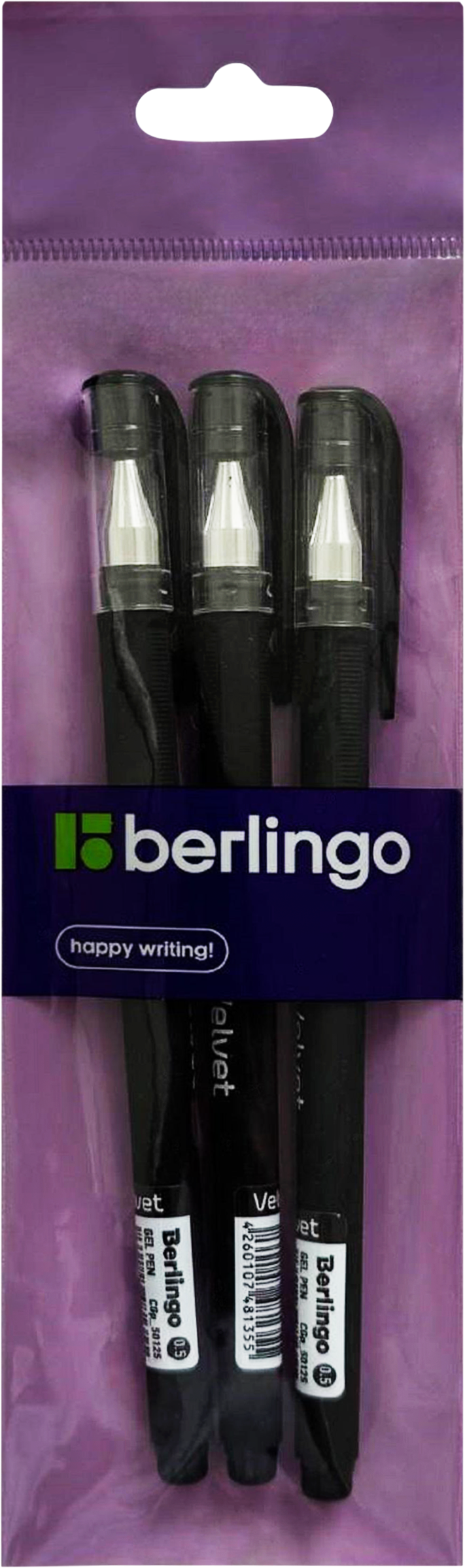 Изображение товара Ручка гелевая BERLINGO Velvet черная, 0,5мм, 3шт