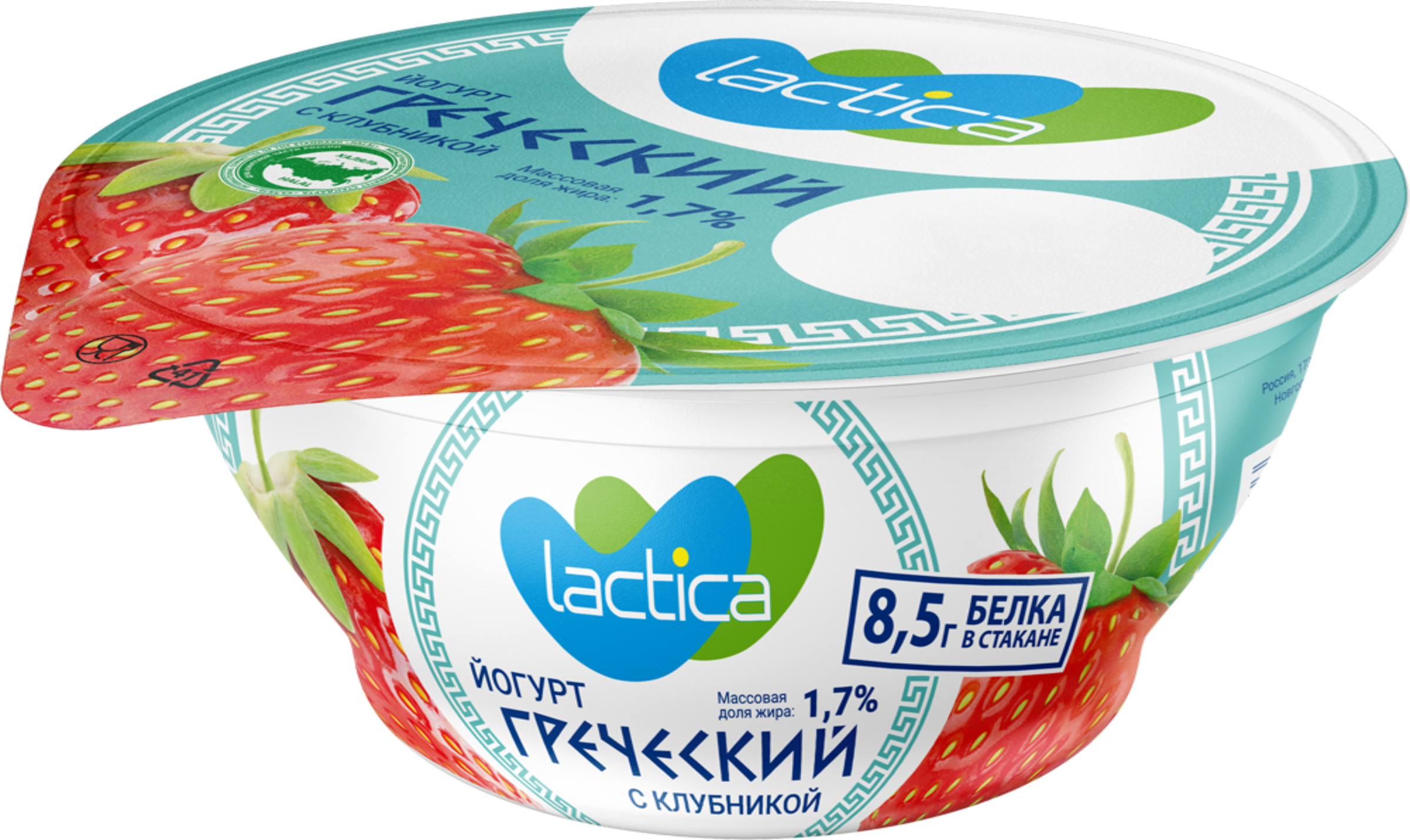 Изображение товара Йогурт LACTICA Греческий с клубникой 1,7% двухслойный, полезный и вкусный Изображение товара Йогурт LACTICA Греческий с клубникой 1,7% двухслойный, полезный и вкусный