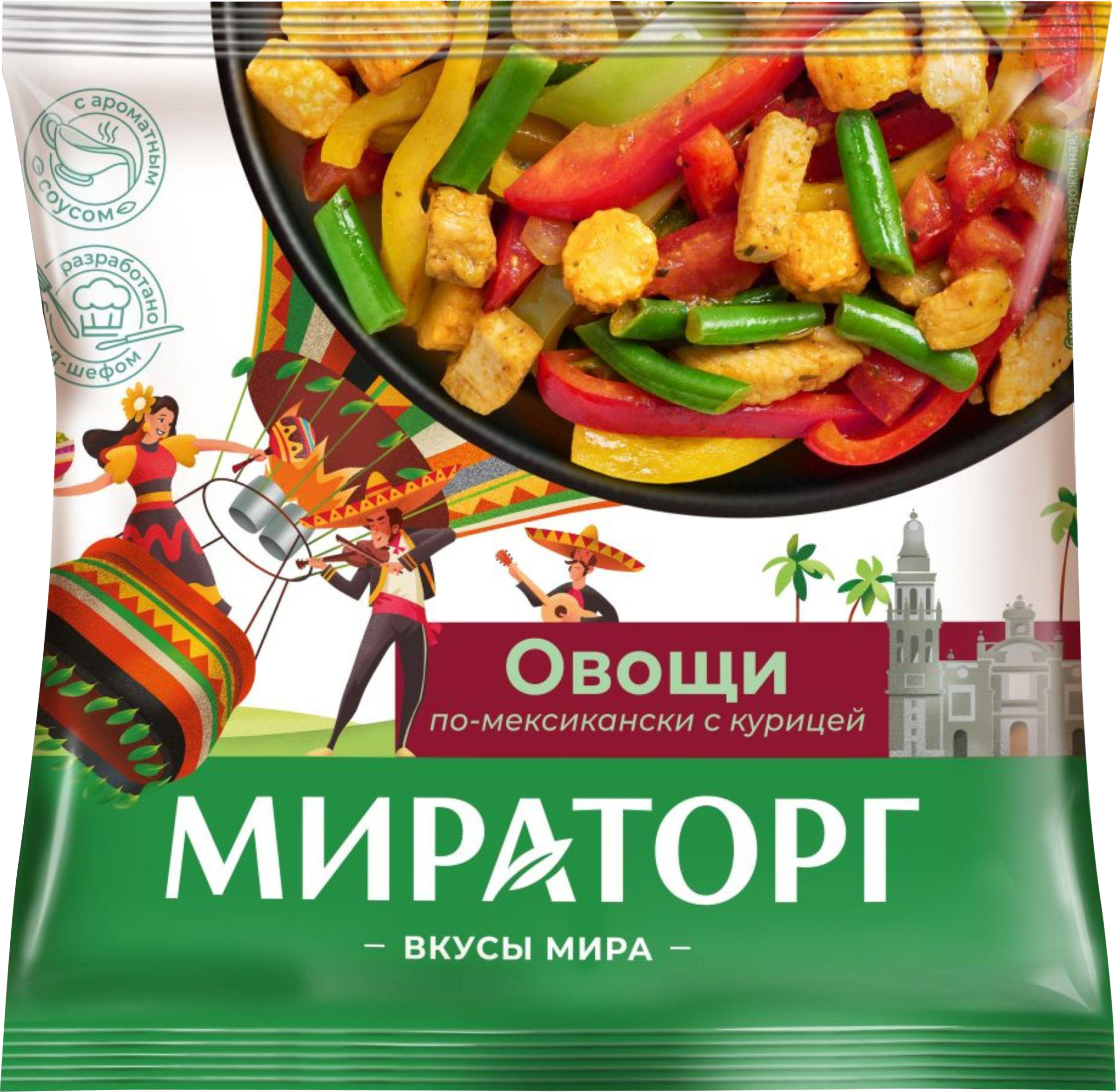 Изображение товара Овощи МИРАТОРГ По-мексикански с курицей, 400г Изображение товара Овощи МИРАТОРГ По-мексикански с курицей, 400г