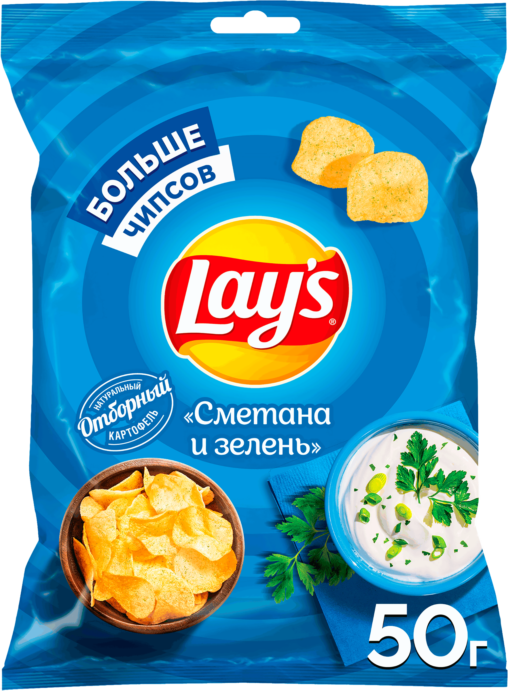 Изображение товара Чипсы картофельные LAY'S Со вкусом сметаны и зелени, 50г Изображение товара Чипсы картофельные LAY'S Со вкусом сметаны и зелени, 50г