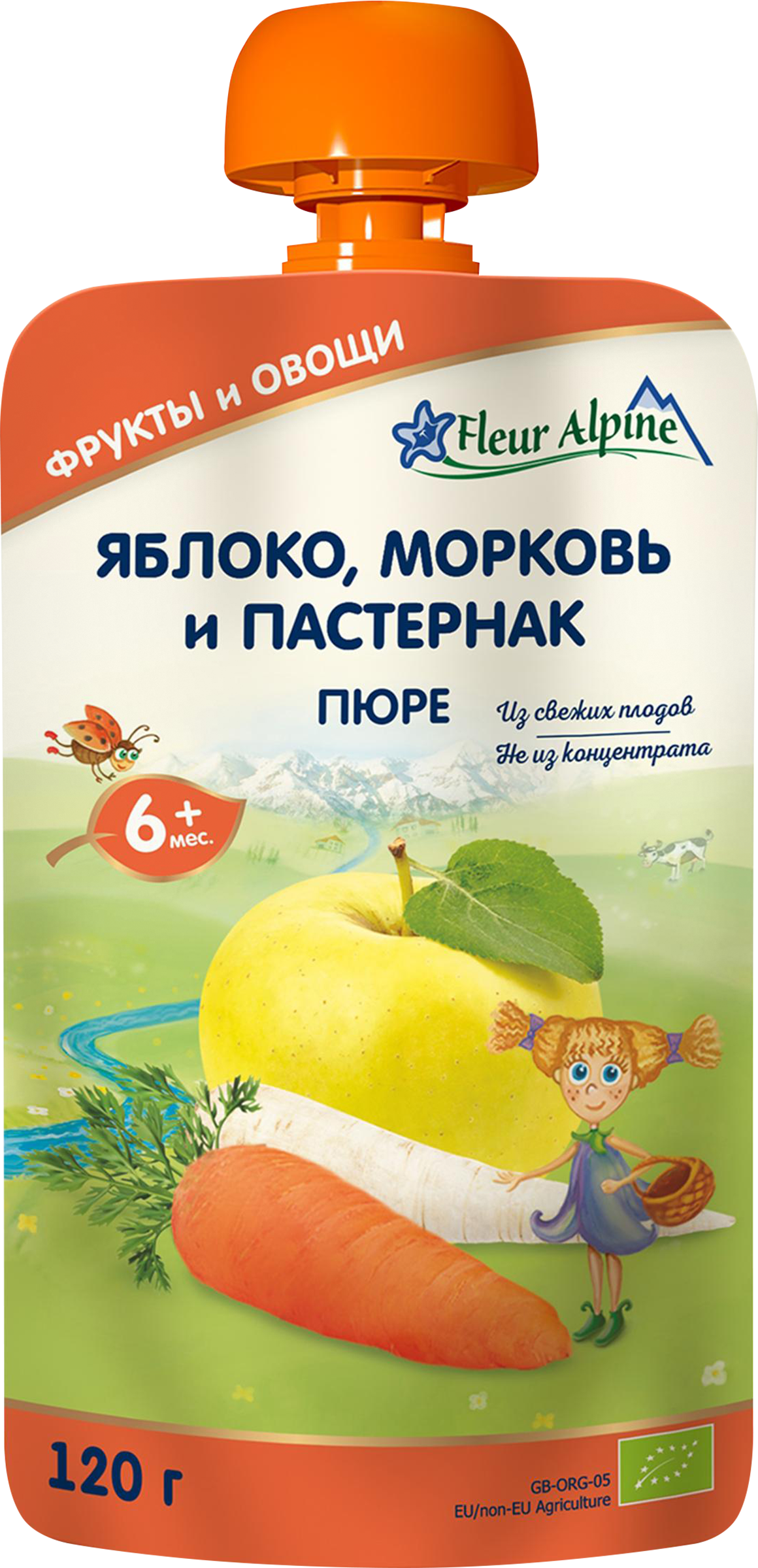 Изображение товара Пюре детское фруктово-овощное FLEUR ALPINE Яблоко, морковь и пастернак, с 6 месяцев, 120г Изображение товара Пюре детское фруктово-овощное FLEUR ALPINE Яблоко, морковь и пастернак, с 6 месяцев, 120г