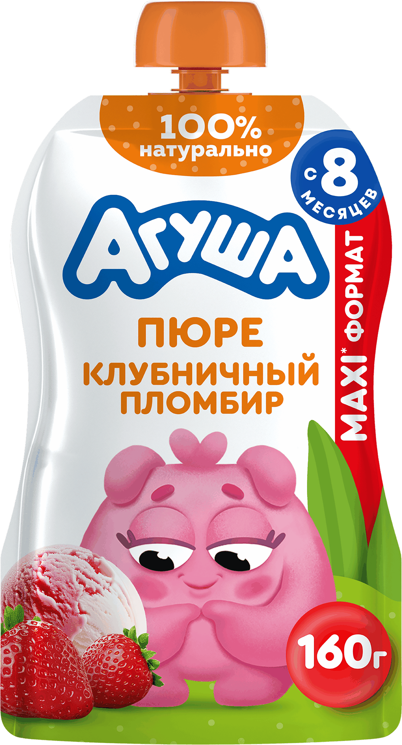 Изображение товара Пюре ягодное АГУША Клубничный пломбир, с 8 месяцев, 160г