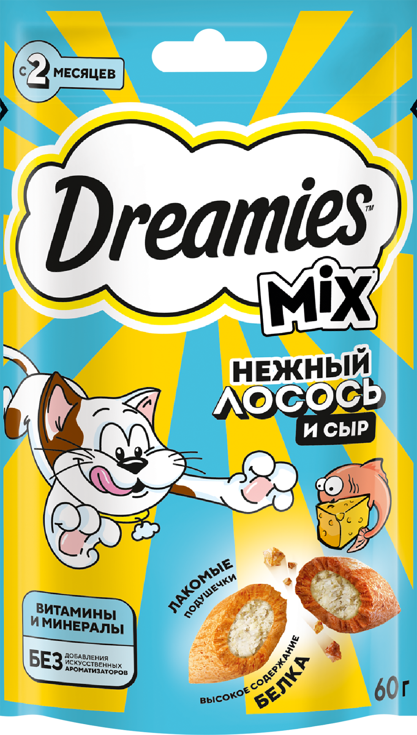 Изображение товара Лакомство для кошек DREAMIES Mix (Микс) Лосось, сыр 60г Изображение товара Лакомство для кошек DREAMIES Mix (Микс) Лосось, сыр 60г
