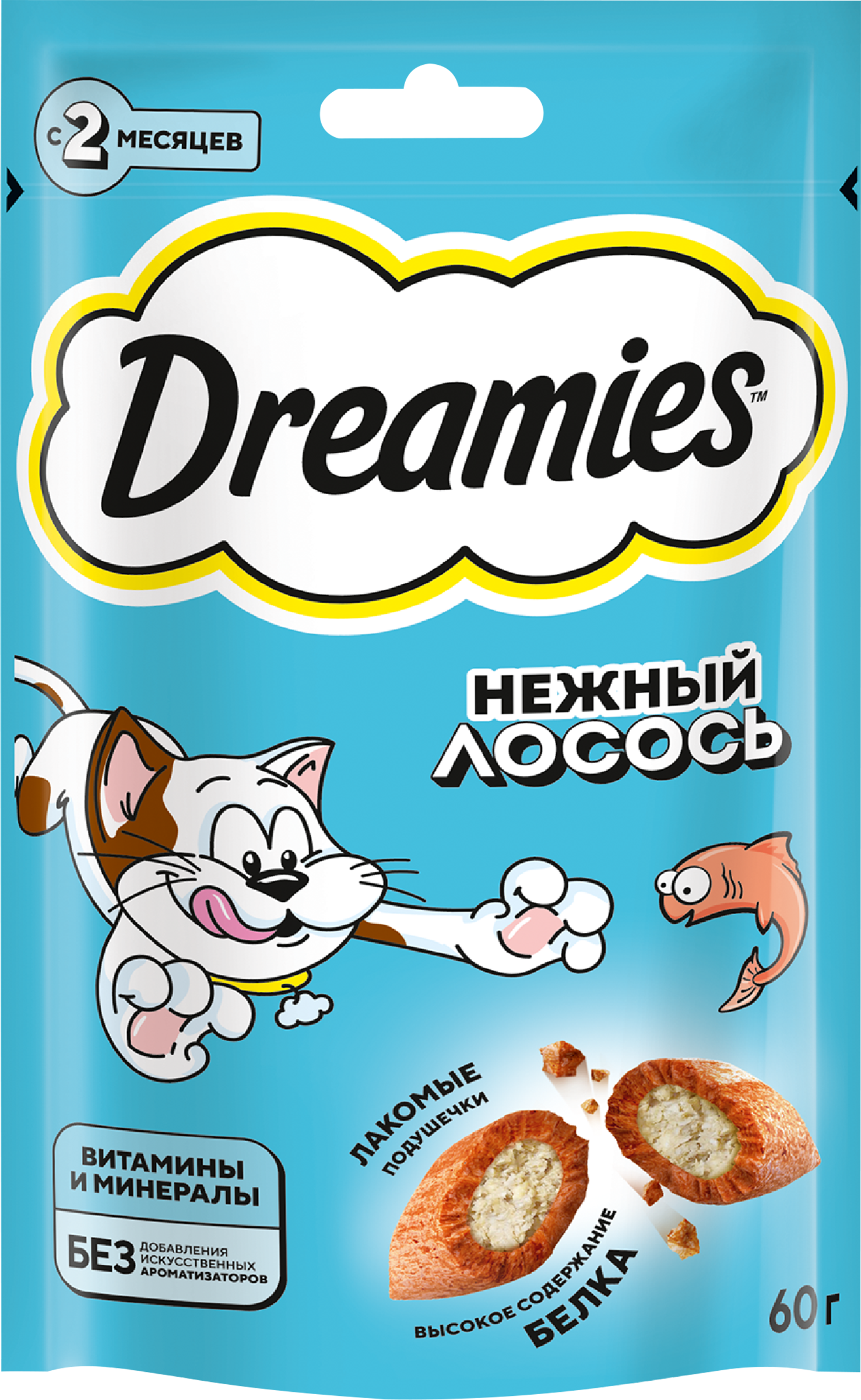 Изображение товара Лакомство для кошек DREAMIES с лососем, 60г Изображение товара Лакомство для кошек DREAMIES с лососем, 60г