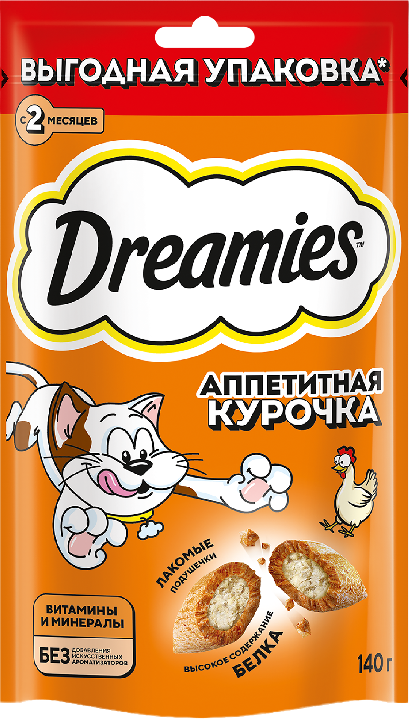 Изображение товара Лакомство для кошек DREAMIES с курицей, 140г