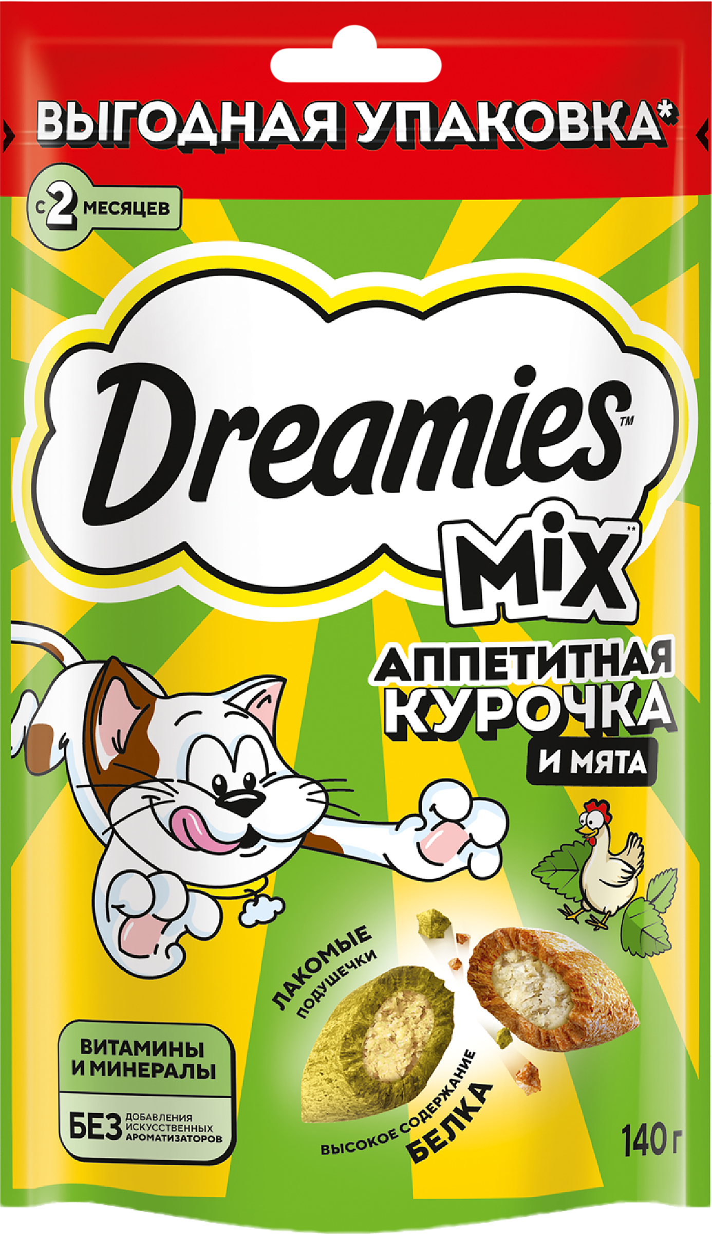Изображение товара Лакомство для кошек DREAMIES Mix (Микс) Курица, кошачья мята, 140г