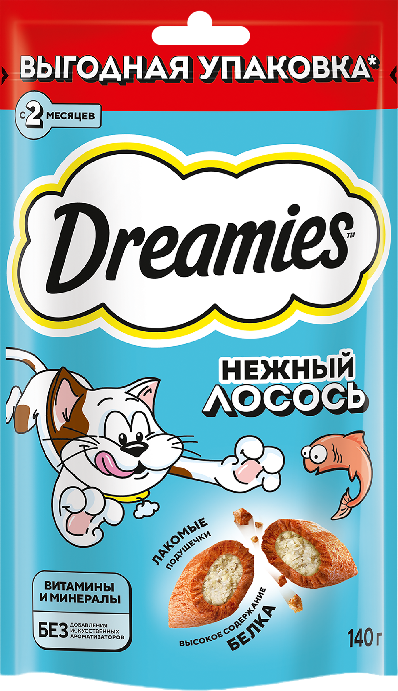 Изображение товара Лакомство для кошек DREAMIES с лососем, 140г Изображение товара Лакомство для кошек DREAMIES с лососем, 140г