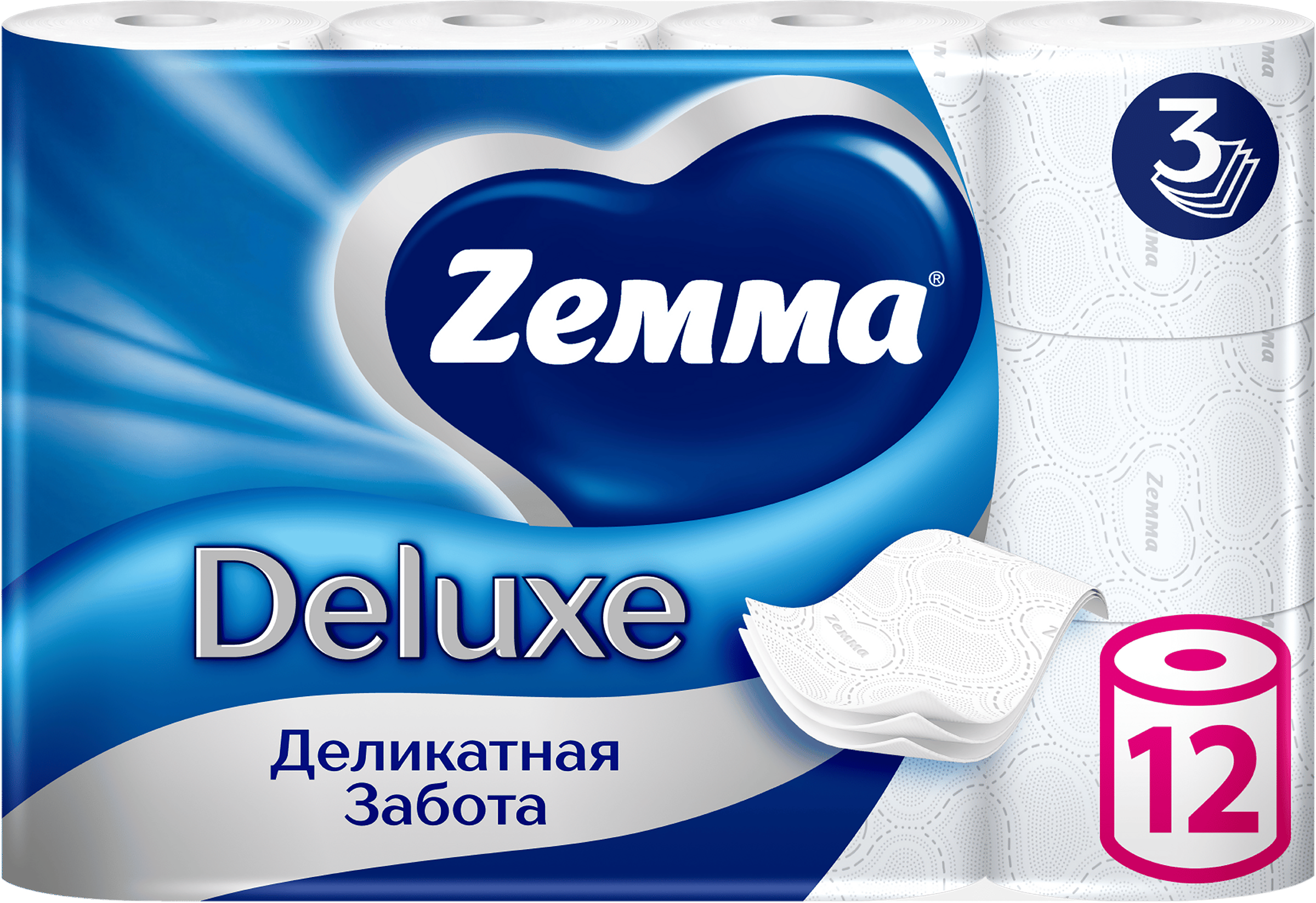 Изображение товара Бумага туалетная ZEMMA Deluxe Три слоя мягкости и прочности, 12 шт Изображение товара Бумага туалетная ZEMMA Deluxe Три слоя мягкости и прочности, 12 шт