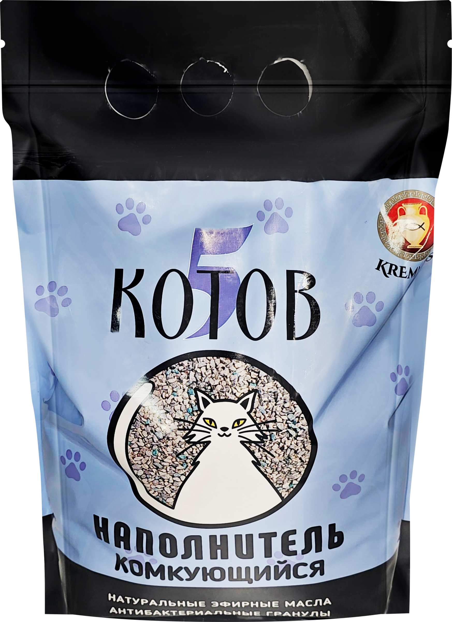 Изображение товара Наполнитель для кошачьего туалета 5 КОТОВ Кремниевый комкующийся натуральный, 2,5кг