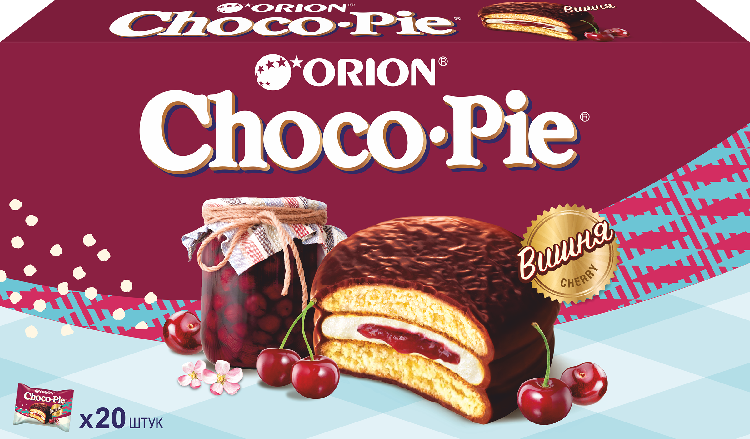 Изображение товара Печенье ORION Choco Pie Cherry в глазури, 600 г Изображение товара Печенье ORION Choco Pie Cherry в глазури, 600 г