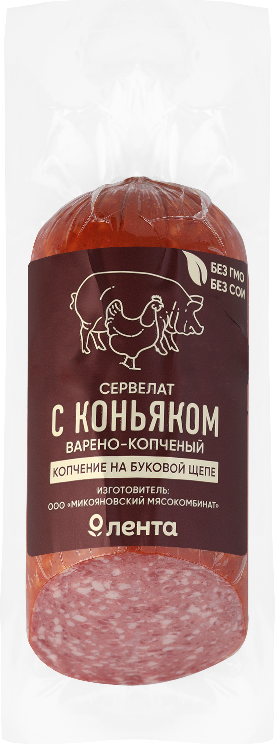 Изображение товара Варено-копченая колбаса ЛЕНТА Сервелат с коньяком 280г