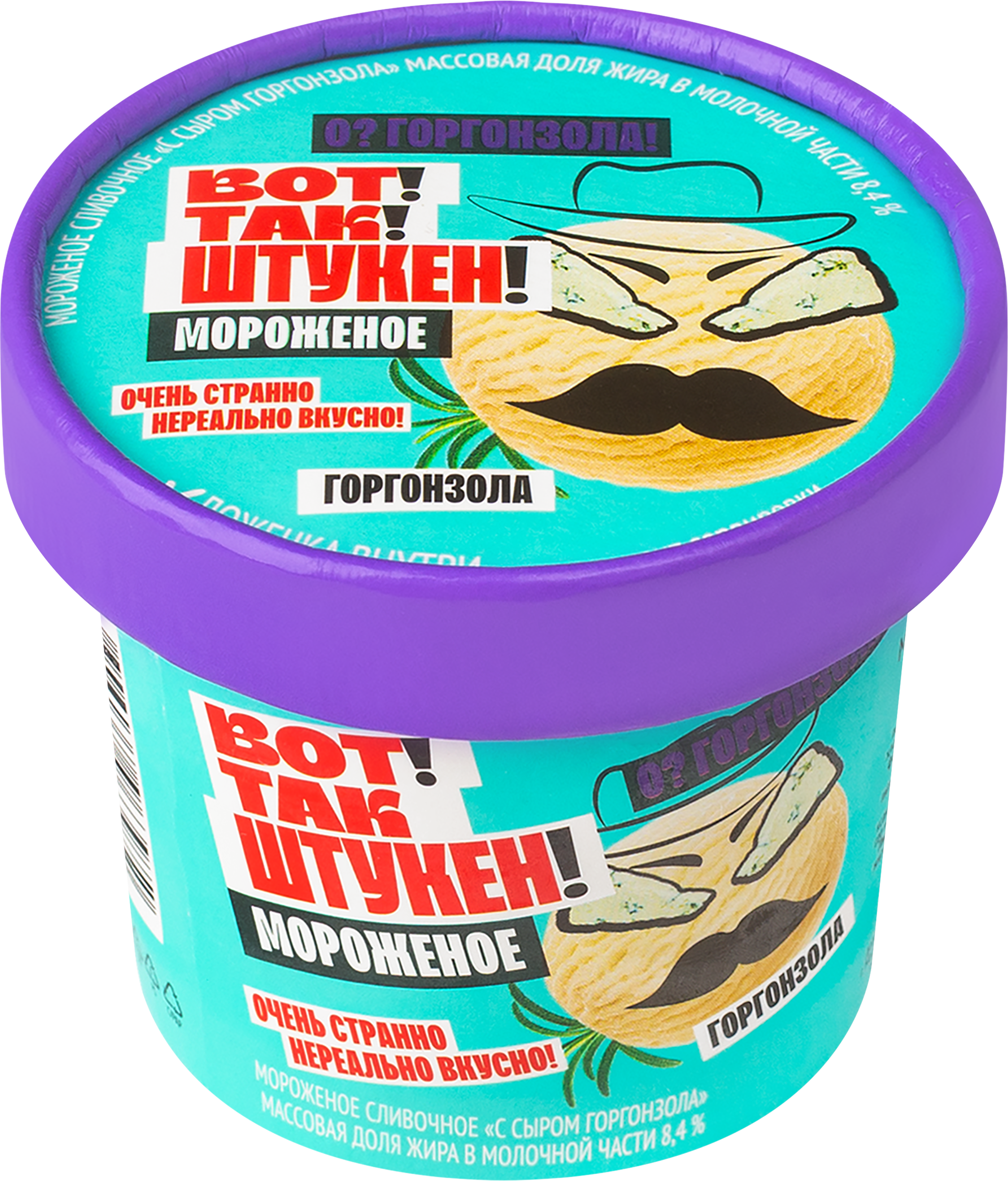 Изображение товара Мороженое ВОТ ТАК ШТУКЕН Сливочное, с сыром Горгонзола, без змж, бумажный стаканчик, 80г