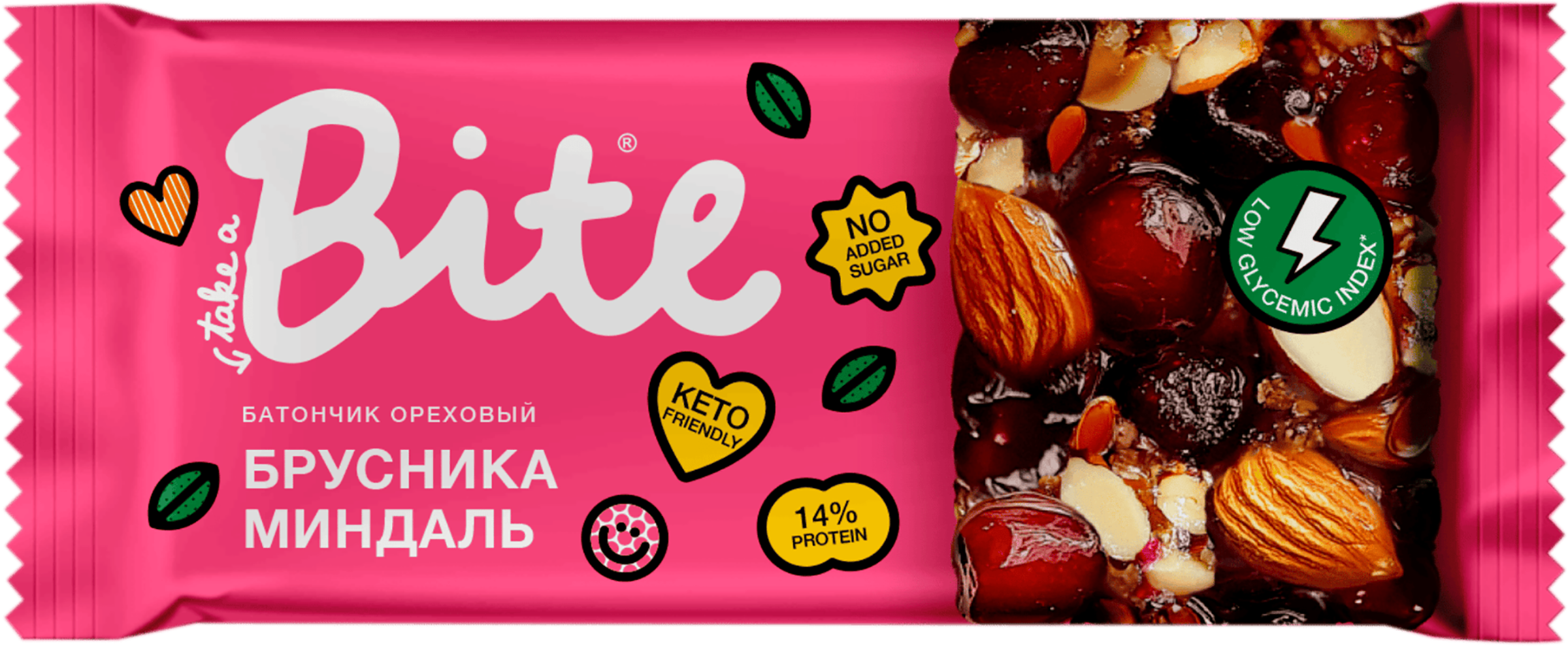 Изображение товара Батончик ореховый TAKE A BITE Козинаки Брусника–миндаль, 30г Изображение товара Батончик ореховый TAKE A BITE Козинаки Брусника–миндаль, 30г