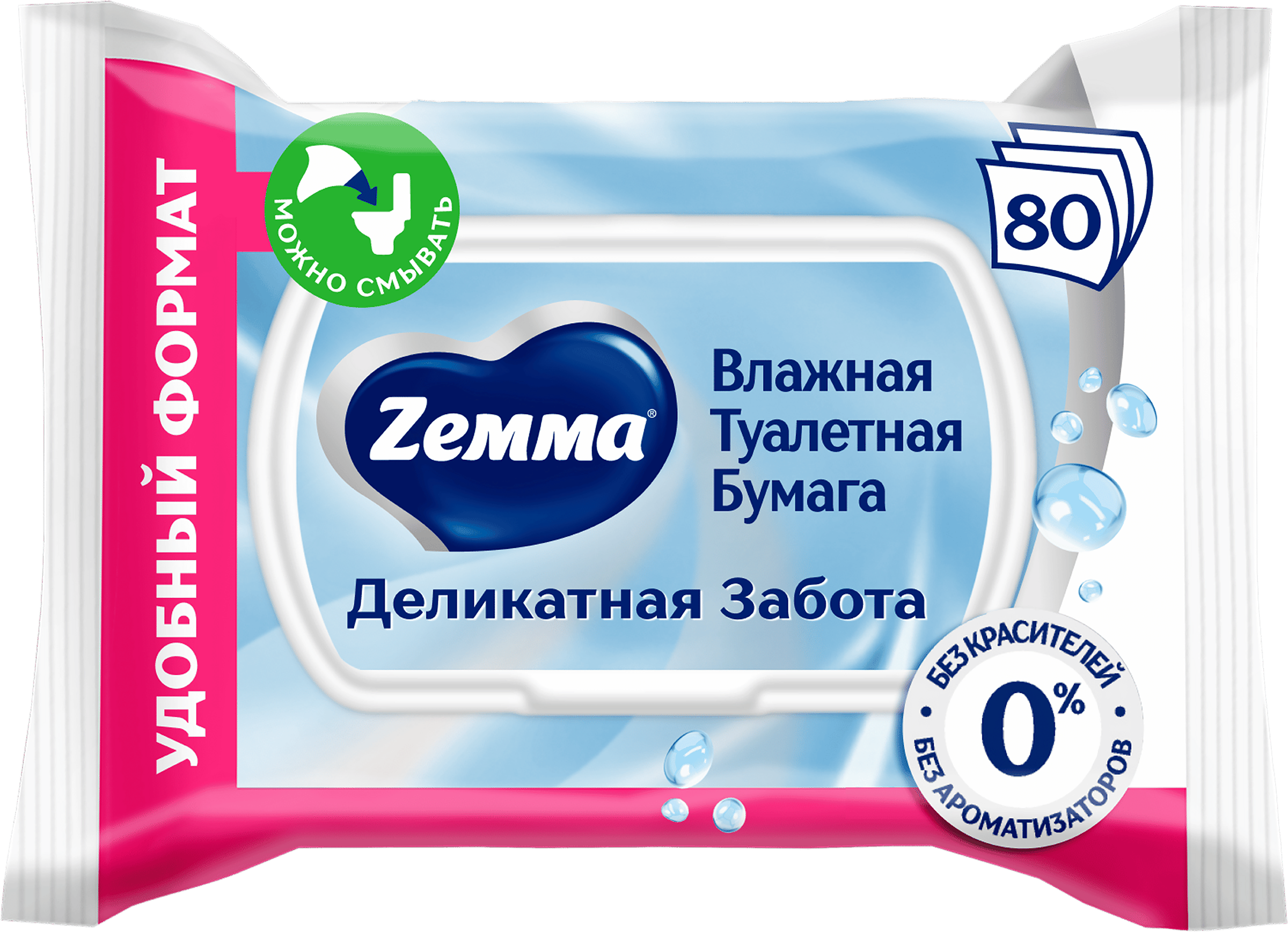 Изображение товара Бумага туалетная влажная ZEMMA Деликатная Забота, 80шт Изображение товара Бумага туалетная влажная ZEMMA Деликатная Забота, 80шт
