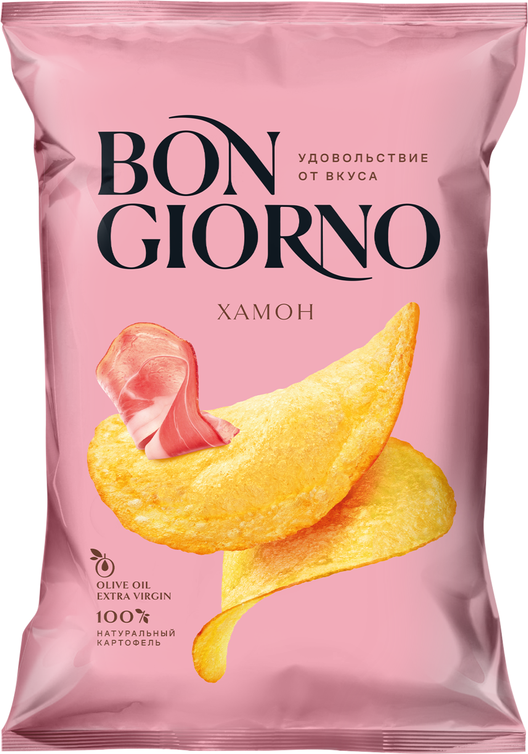 Изображение товара Картофельные чипсы BON GIORNO со вкусом Хамон, 150 г - насыщенный аромат и хрусткость