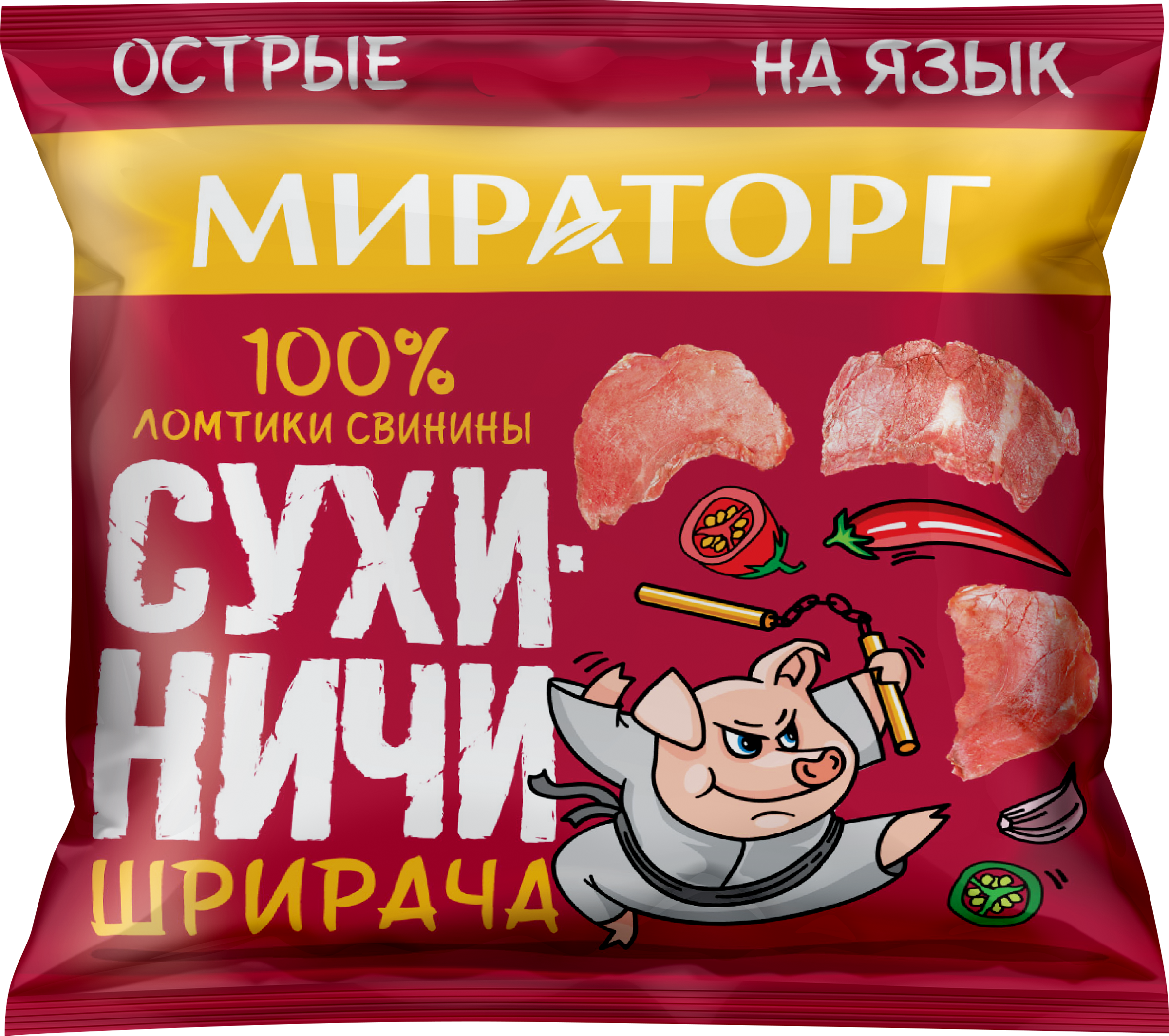 Изображение товара Снеки мясные МИРАТОРГ Сухиничи из свинины Шрирача Изображение товара Снеки мясные МИРАТОРГ Сухиничи из свинины Шрирача