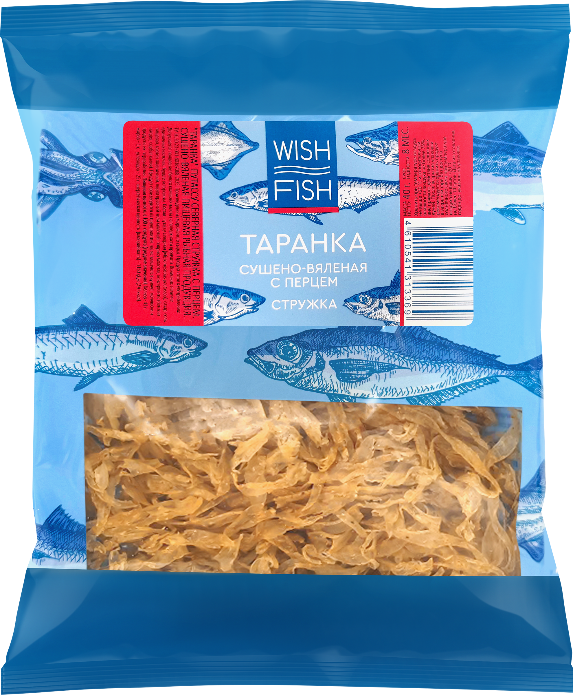 Изображение товара Таранка WISH FISH Путассу с перцем, стружка, 40г