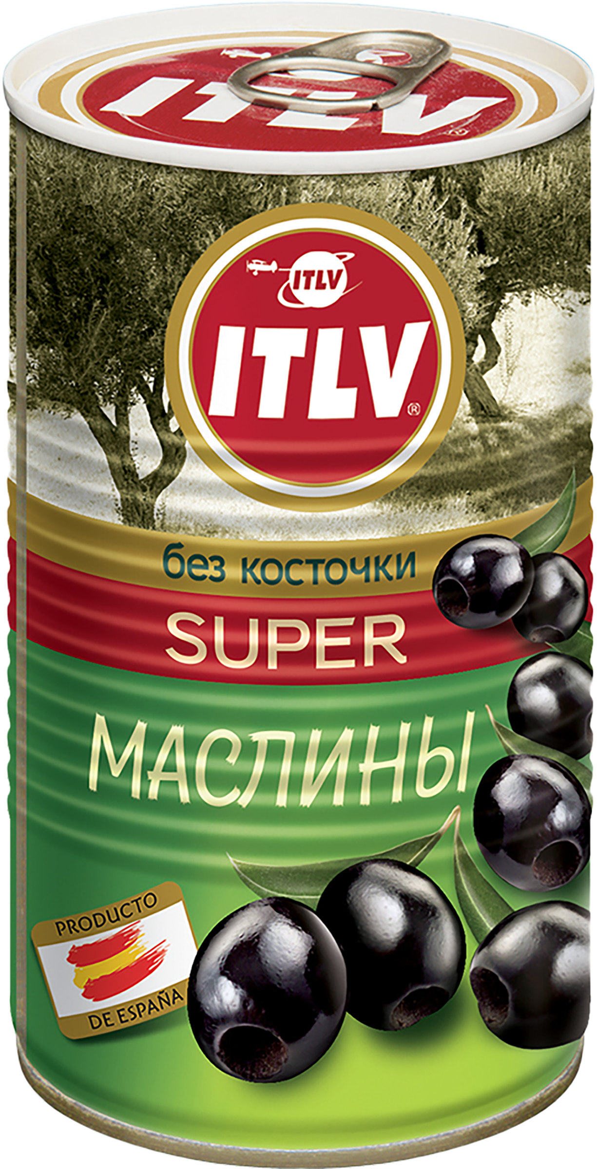 Изображение товара Маслины без косточки ITLV Super черные 350 г - натуральный продукт для закуски и салатов