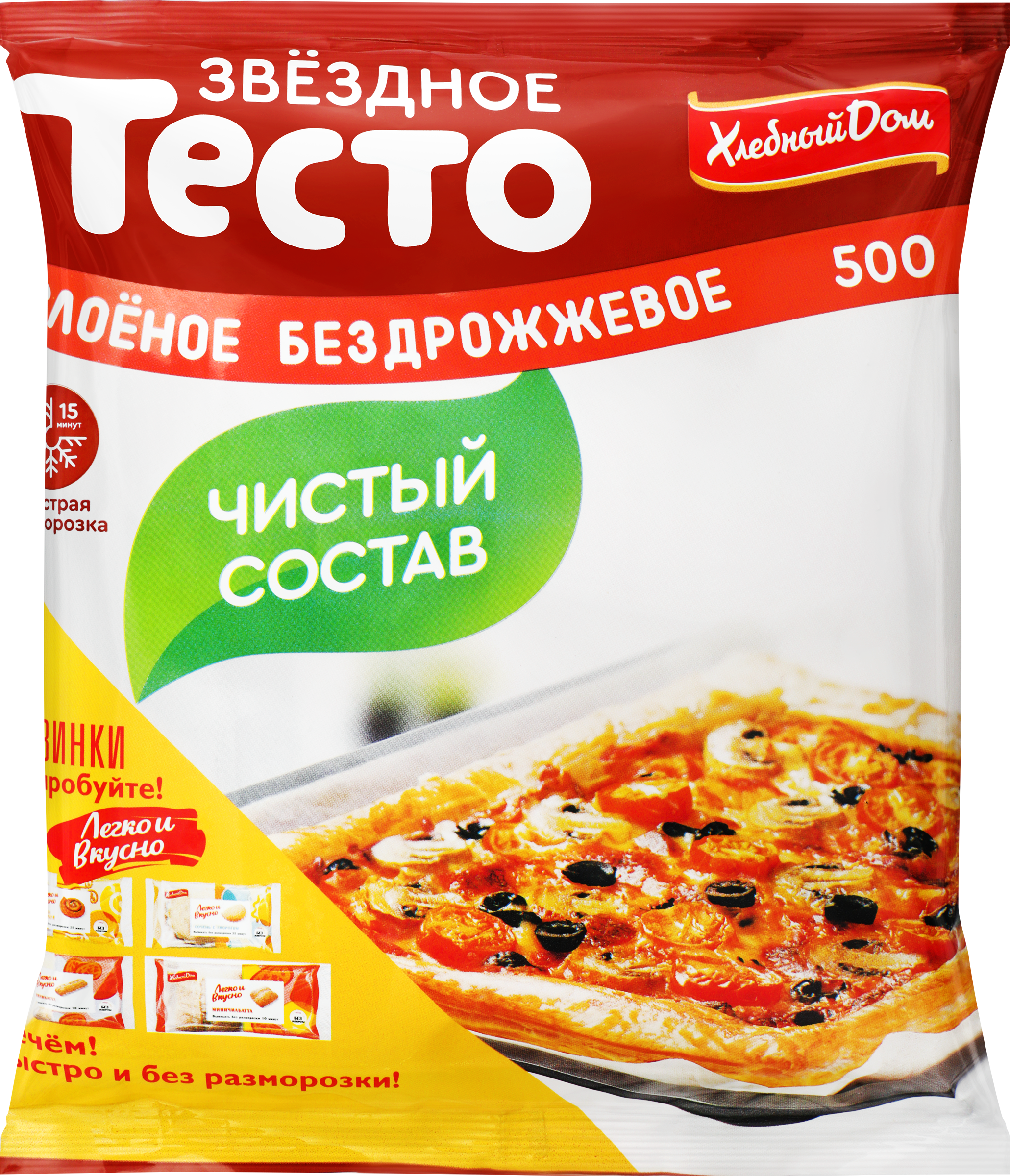 Изображение товара Тесто бездрожжевое ХЛЕБНЫЙ ДОМ Звездное слоеное, 500г