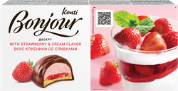 Десерт KONTI Бонжур souffle вкус клубники со сливками, 232г, крупный план