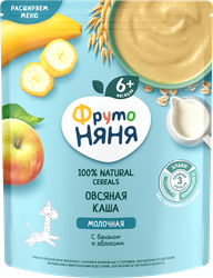 Каша овсяная ФРУТОНЯНЯ молочная, с яблоком и бананом, с 6 месяцев, 200г, крупный план