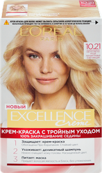 Краска для волос EXCELLENCE 10.21 Светло-русый перламутровый осветляющий, 176мл, крупный план