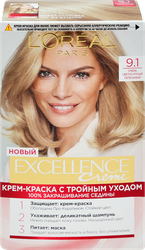Краска для волос EXCELLENCE 9.1 Очень светло-русый пепельный, 176мл, фотография