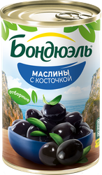 Маслины с косточкой БОНДЮЭЛЬ, 314мл, крупный план