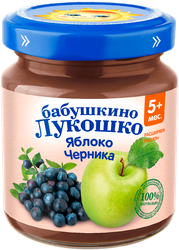 Пюре фруктово-ягодное БАБУШКИНО ЛУКОШКО Яблоко-черника, с 5 месяцев, 100г, фото