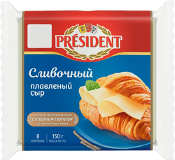 Сыр плавленый PRESIDENT Сливочный 40% ломтевой, без змж, 150г, изображение