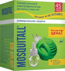 Комплект от комаров MOSQUITALL Универсальная защита электрофумигатор + жидкость, 45 ночей, 30мл, вид