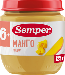 Пюре фруктовое SEMPER Манго, с витаминами, с 6 месяцев, 125г, фото