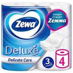 Бумага туалетная ZEWA Deluxe 3-слоя белая, 4шт, вид