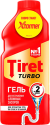 Гель для удаления засоров в канализационных трубах TIRET Turbo, 500мл, крупный план