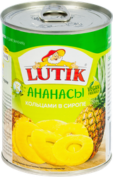 Ананасы LUTIK кольца в сиропе, 560г, крупный план