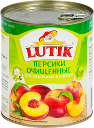 Персики LUTIK половинки в сиропе, очищенные, 850мл, детальное фото