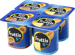 Продукт йогуртный FRUTTIS Сливочный Персик, маракуйя/Ананас, дыня 5%, без змж, 115г, картинка
