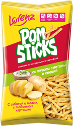 Изображение товара Чипсы картофельные POMSTICKS со вкусом сметаны и специй, соломка, 100г