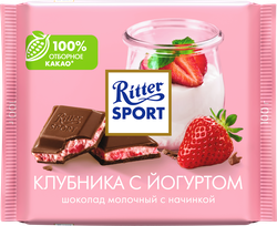 Шоколад молочный RITTER SPORT Клубника с йогуртом, 100г, изображение