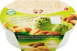 Мороженое ВКУСЛАНДИЯ Фисташковое с миндалем 12%, без змж, контейнер,  450г, крупный план