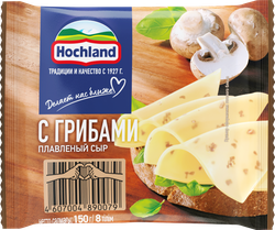 Сыр плавленый HOCHLAND с грибами 45%, ломтики, без змж, 150г, изображение